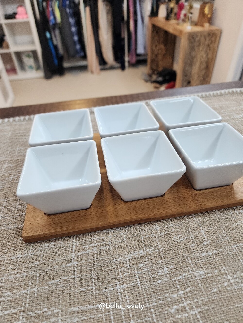 Threshold White Ceramic Square Dip Bowls with Bamboo Serving Tray
